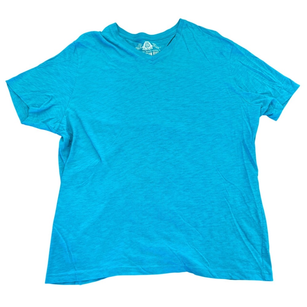 American Rag Mens XL Turquoise Blue Slub Knit V-Neck T-Shirt Short Sleeve Cotton